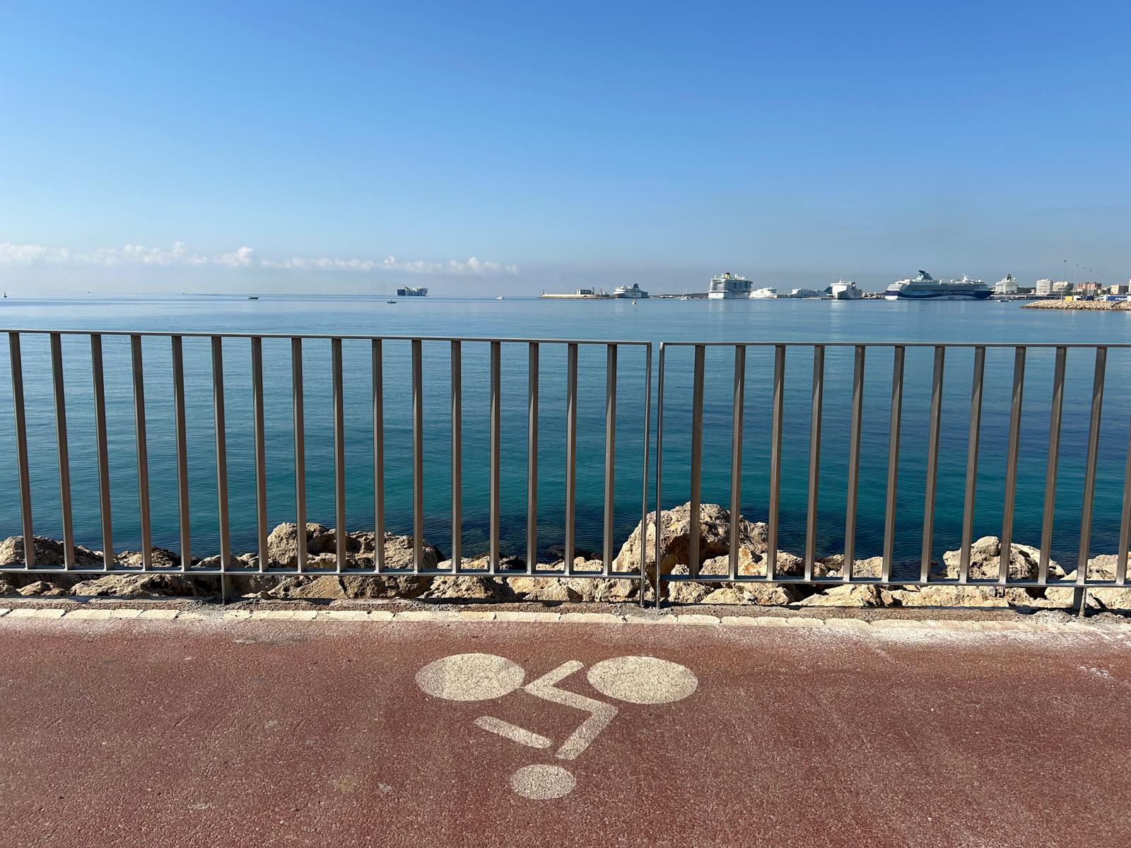 El carril bici de l’Avinguda Adolfo Suárez del port de Palma llueix baranes noves